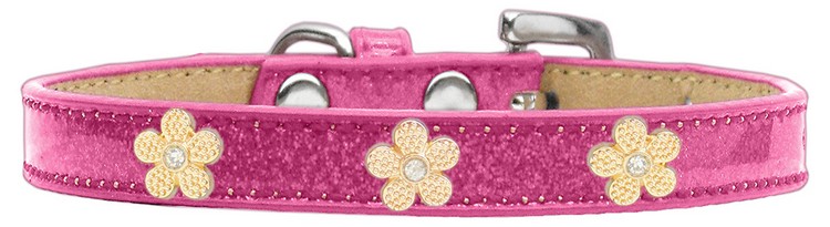 Gold Flower Widget Dog Collar Pink Ice Cream Size 12